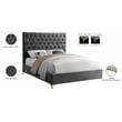 Meridian Furniture Cruz Solid Wood Tufted Velvet King Bed in Gray