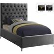 Meridian Furniture Cruz Solid Wood Tufted Velvet Twin Bed in Gray
