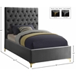 Meridian Furniture Cruz Solid Wood Tufted Velvet Twin Bed in Gray