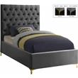 Meridian Furniture Cruz Solid Wood Tufted Velvet Twin Bed in Gray