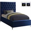 Meridian Furniture Cruz Solid Wood Tufted Velvet Twin Bed in Navy