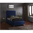 Meridian Furniture Cruz Solid Wood Tufted Velvet Twin Bed in Navy