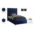 Meridian Furniture Cruz Solid Wood Tufted Velvet Twin Bed in Navy