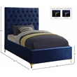 Meridian Furniture Cruz Solid Wood Tufted Velvet Twin Bed in Navy
