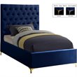 Meridian Furniture Cruz Solid Wood Tufted Velvet Twin Bed in Navy