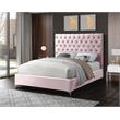 Meridian Furniture Cruz Solid Wood Tufted Velvet Full Bed in Pink