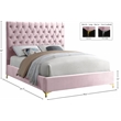 Meridian Furniture Cruz Solid Wood Tufted Velvet Full Bed in Pink