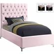 Meridian Furniture Cruz Solid Wood Tufted Velvet Twin Bed in Pink