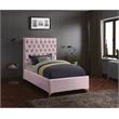 Meridian Furniture Cruz Solid Wood Tufted Velvet Twin Bed in Pink