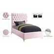 Meridian Furniture Cruz Solid Wood Tufted Velvet Twin Bed in Pink