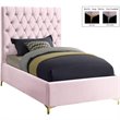 Meridian Furniture Cruz Solid Wood Tufted Velvet Twin Bed in Pink