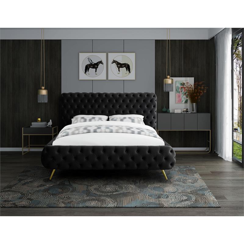 Meridian Furniture Delano Solid Wood Tufted Velvet King Bed in Black