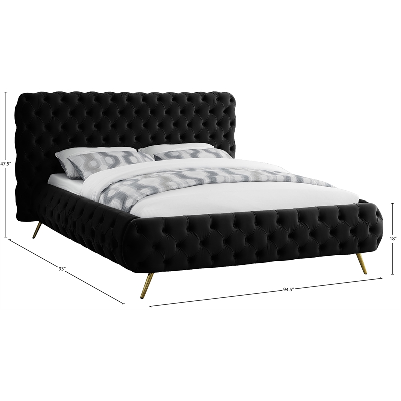 Meridian Furniture Delano Solid Wood Tufted Velvet King Bed in Black
