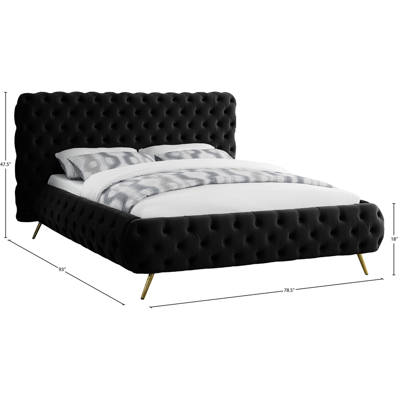 Meridian Furniture Delano Solid Wood Tufted Velvet Queen Bed in Black