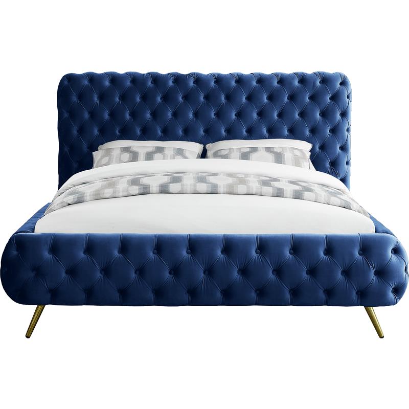 Meridian Furniture Delano Solid Wood Tufted Velvet King Bed in Navy
