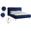 Meridian Furniture Delano Solid Wood Tufted Velvet King Bed in Navy