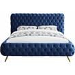 Meridian Furniture Delano Solid Wood Tufted Velvet Queen Bed in Navy