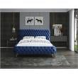 Meridian Furniture Delano Solid Wood Tufted Velvet Queen Bed in Navy