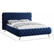 Meridian Furniture Delano Solid Wood Tufted Velvet Queen Bed in Navy