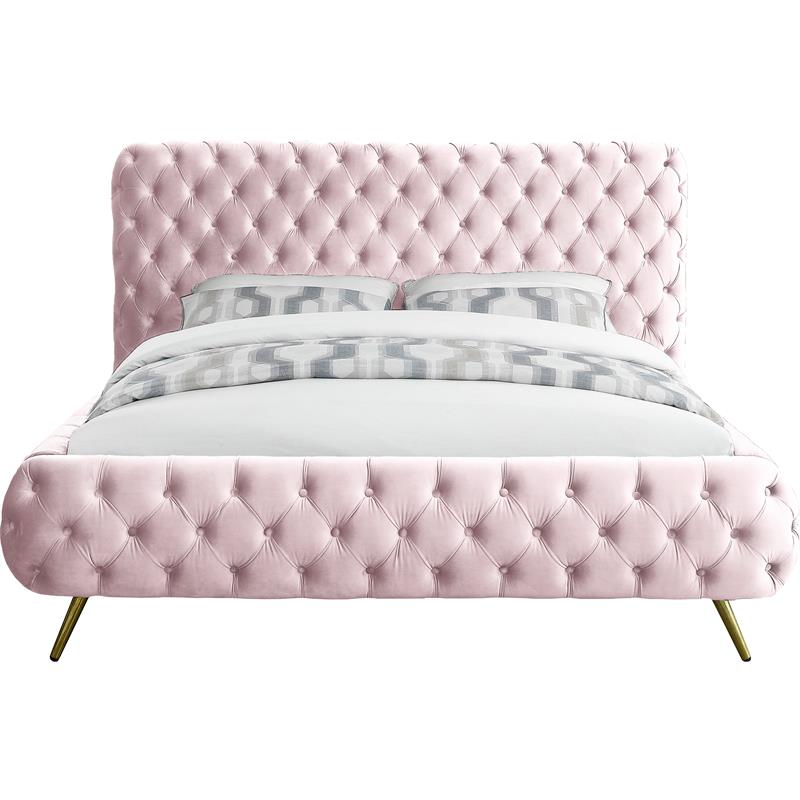 Meridian Furniture Delano Solid Wood Tufted Velvet King Bed in Pink