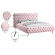 Meridian Furniture Delano Solid Wood Tufted Velvet King Bed in Pink