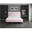 Meridian Furniture Delano Solid Wood Tufted Velvet Queen Bed in Pink