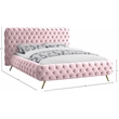 Meridian Furniture Delano Solid Wood Tufted Velvet Queen Bed in Pink