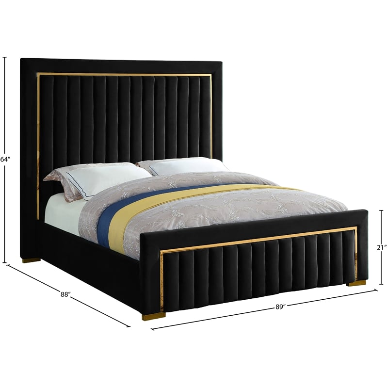 Meridian Furniture Dolce Solid Wood and Velvet King Bed in Black
