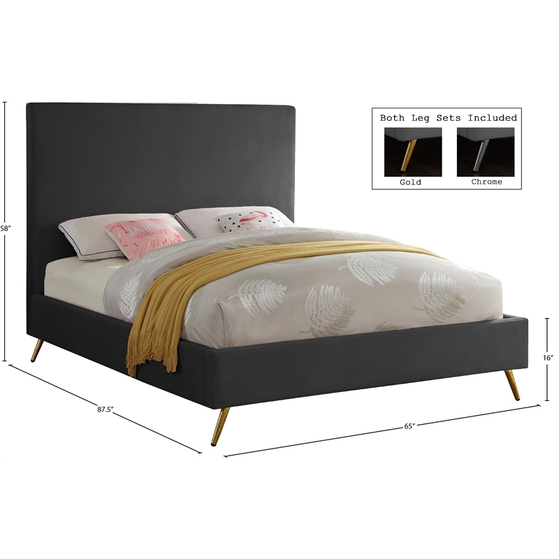 Meridian Furniture Jasmine Contemporary Velvet Queen Bed in Gray