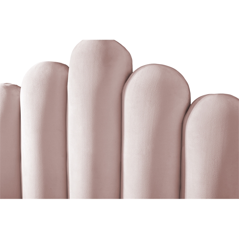 Meridian Furniture Lily Solid Wood and Tufted Velvet Full Bed in Pink