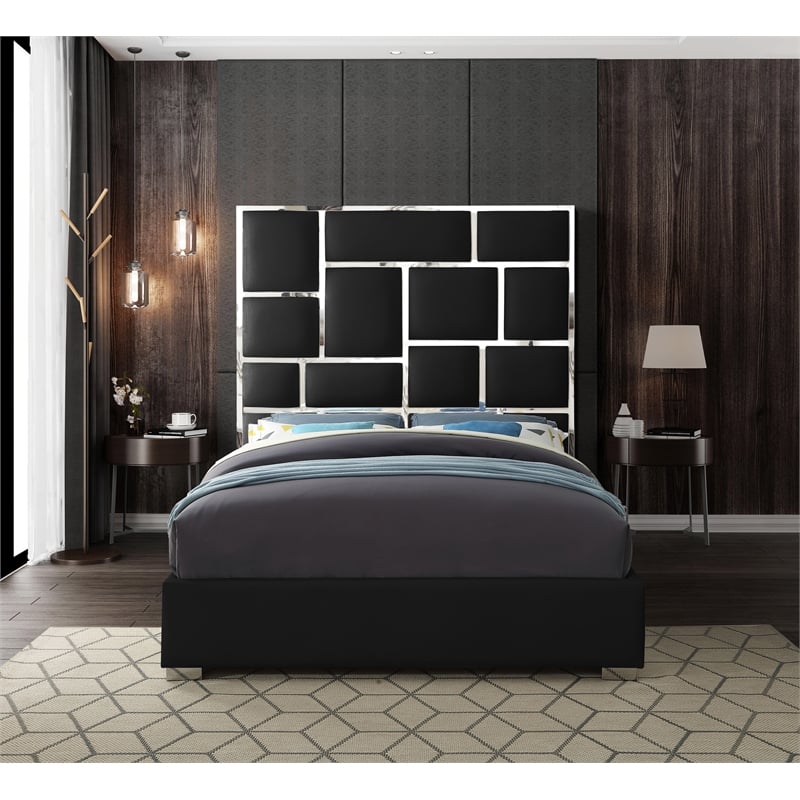 Meridian Furniture Milan Solid Wood and Vegan Leather King Bed in Black