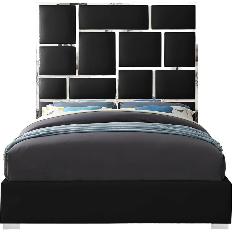 Meridian Furniture Milan Solid Wood and Vegan Leather Queen Bed in Black