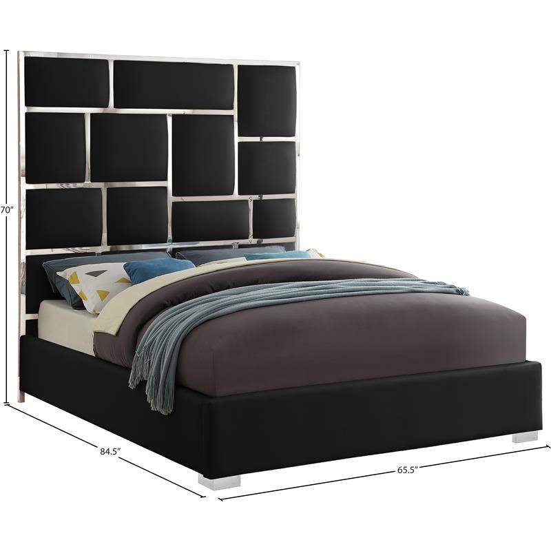 Meridian Furniture Milan Solid Wood and Vegan Leather Queen Bed in Black
