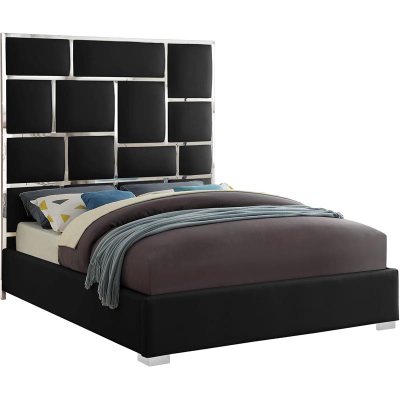 Meridian Furniture Milan Solid Wood and Vegan Leather Queen Bed in Black