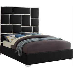 meridian furniture milan solid wood and vegan leather queen bed in black