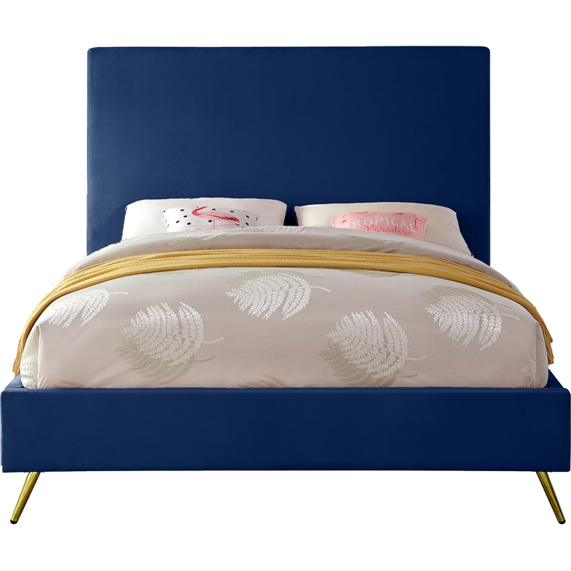 Meridian Furniture Jasmine Contemporary Velvet Full Bed in Navy