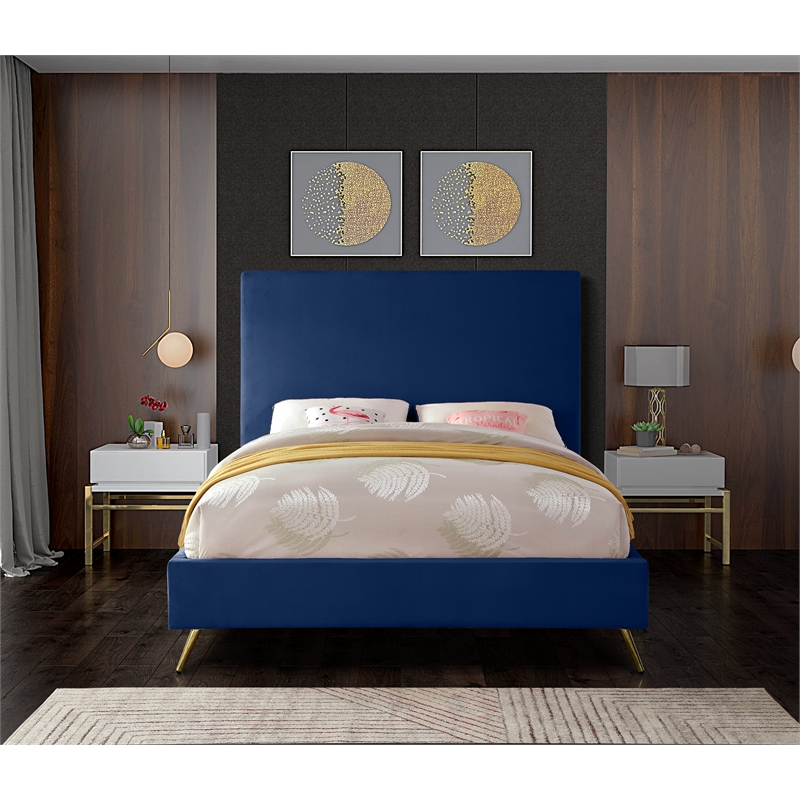Meridian Furniture Jasmine Contemporary Velvet Full Bed in Navy