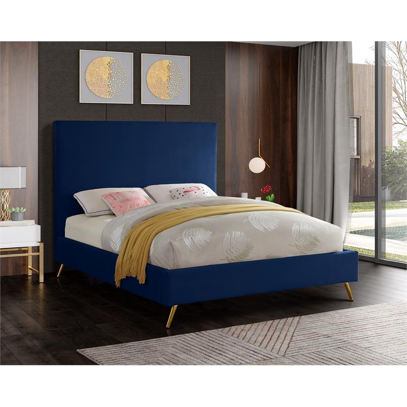 Meridian Furniture Jasmine Contemporary Velvet King Bed in Navy