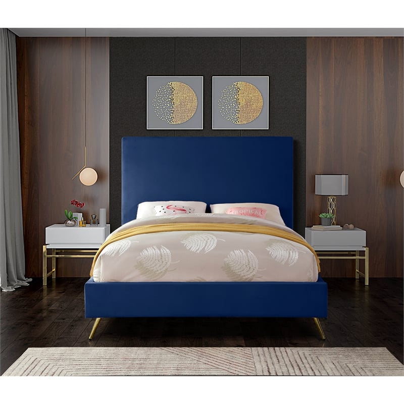 Meridian Furniture Jasmine Contemporary Velvet King Bed in Navy