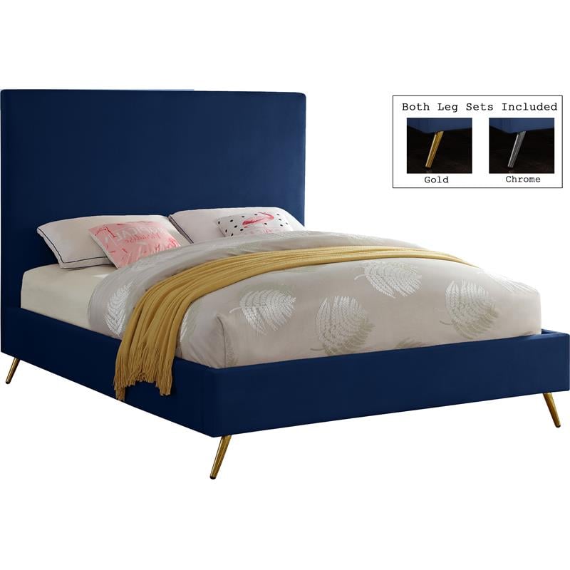 Meridian Furniture Jasmine Contemporary Velvet King Bed in Navy