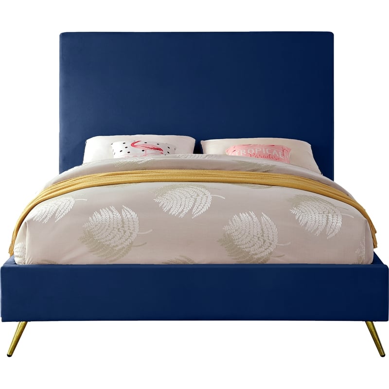 Meridian Furniture Jasmine Contemporary Velvet Queen Bed in Navy