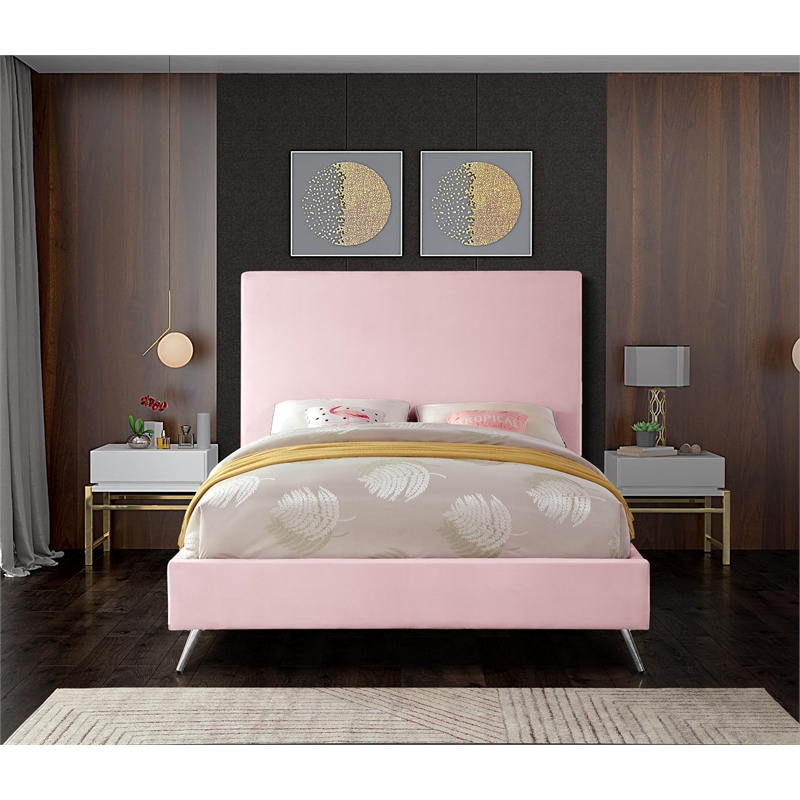 Meridian Furniture Jasmine Contemporary Velvet Twin Bed in Navy
