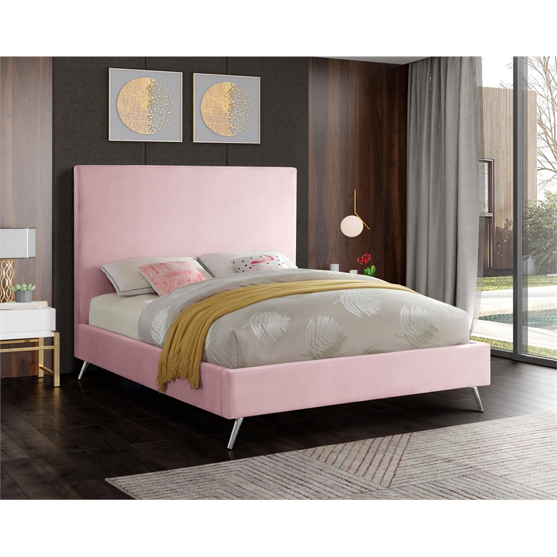 Meridian Furniture Jasmine Contemporary Velvet Twin Bed in Navy