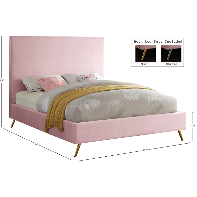 Meridian Furniture Jasmine Contemporary Velvet Full Bed in Pink