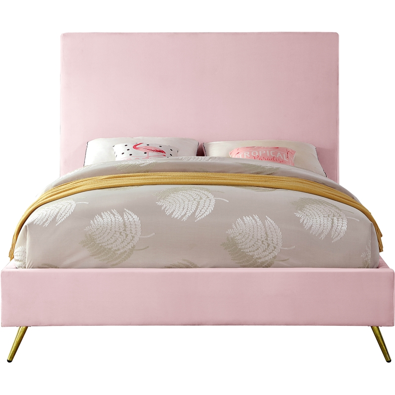 Meridian Furniture Jasmine Contemporary Velvet Full Bed in Pink