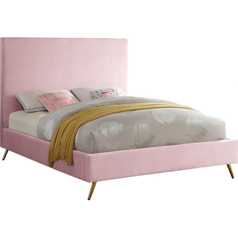 Meridian Furniture Jasmine Contemporary Velvet King Bed in Pink