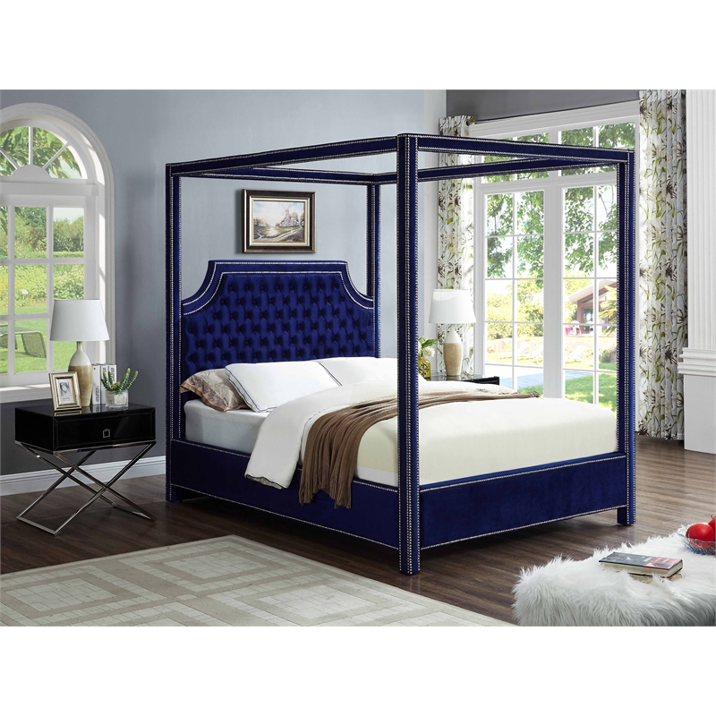 Meridian Furniture Rowan Tufted Velvet King Bed in Navy