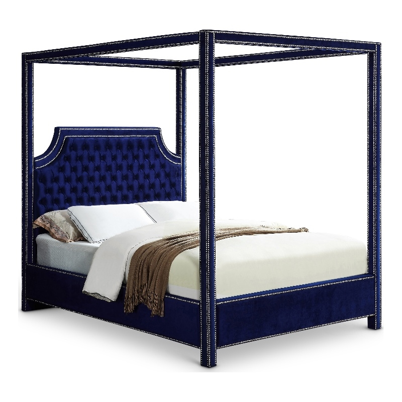 Meridian Furniture Rowan Tufted Velvet Queen Bed in Navy
