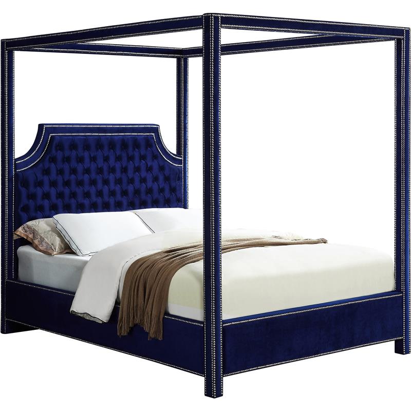Meridian Furniture Rowan Tufted Velvet Queen Bed in Navy