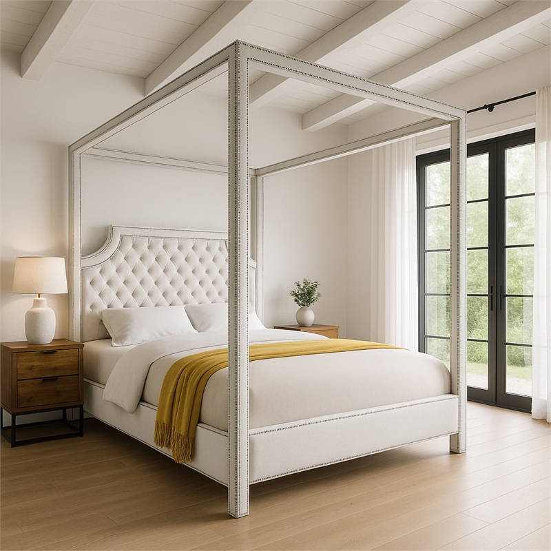 Meridian Furniture Rowan Tufted Velvet King Bed in White